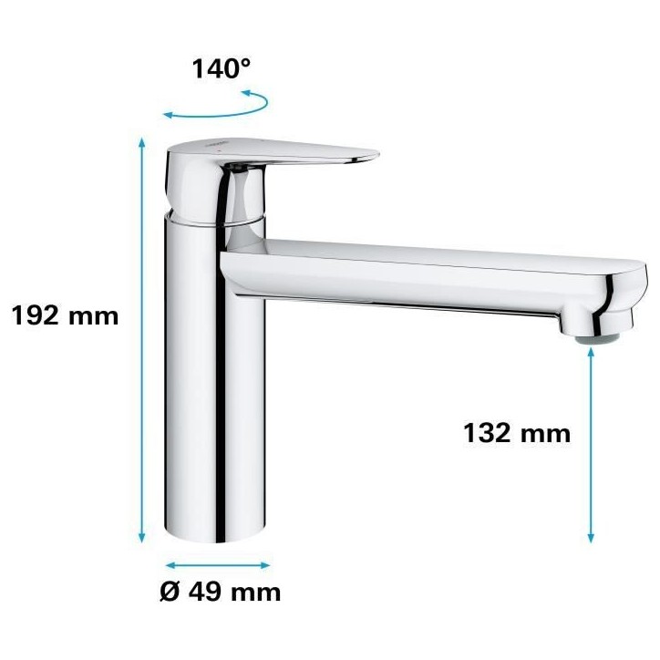 GROHE Robinet évier de cuisine Start curve, mousseur économique d'eau, sans tirette de vidage, bonde de vidage incluses, 31717 GROHE Robinet évier de cuisine Start curve, mousseur économique d'eau, sans tirette de vidage, bonde de vidage incluses, 31717