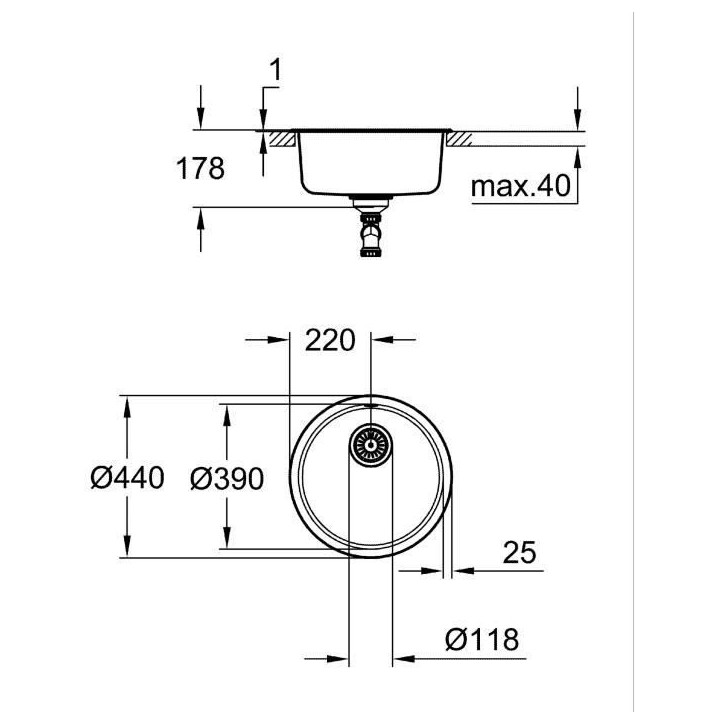 Evier de cuisine - Acier inoxydable - A encastrer par le dessus - GROHE K200 - 31720SD0 Evier de cuisine - Acier inoxydable - A encastrer par le dessus - GROHE K200 - 31720SD0
