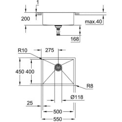 GROHE Évier en acier inoxydable K700 31726SD0 - A encastrer - 1 bac -