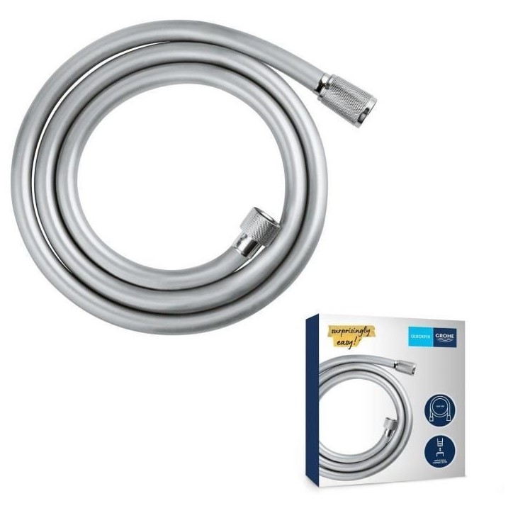 Flexible de douche - GROHE VitalioFlex 28743002 - 1,5m - Anti-pliures et torsion - Connexion universelle - Surface lisse - Chrom Flexible de douche - GROHE VitalioFlex 28743002 - 1,5m - Anti-pliures et torsion - Connexion universelle - Surface lisse - Chrom