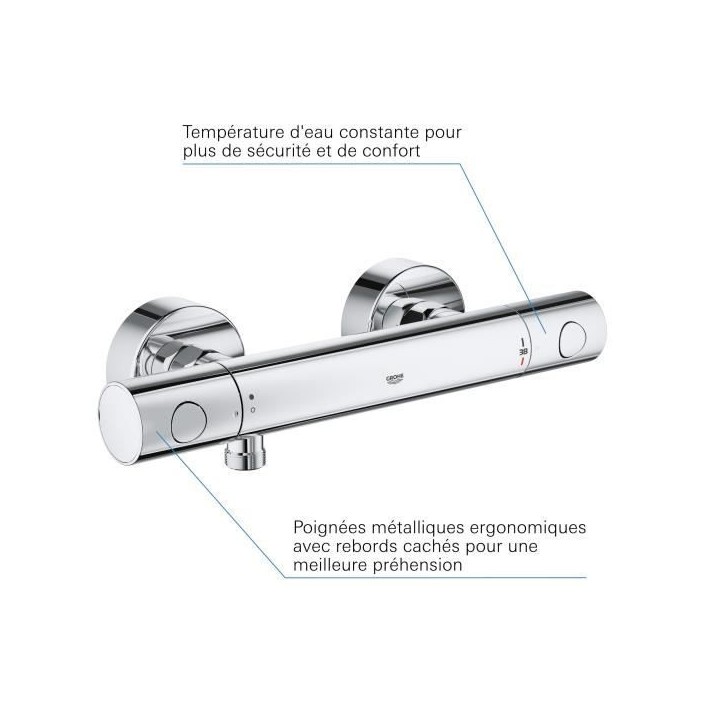 GROHE Mitigeur thermostatique douche Precision Get, montage mural, indicateur de température, filtres intégré, 34773000 GROHE Mitigeur thermostatique douche Precision Get, montage mural, indicateur de température, filtres intégré, 34773000