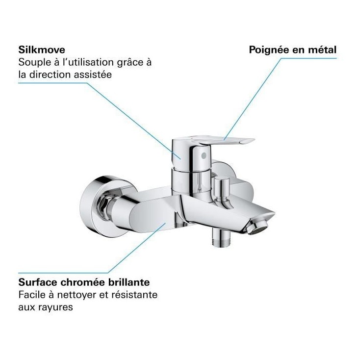 Mitigeur Bain/Douche GROHE Start - Chromé - Inverseur automatique - Economie d'eau - 23206002 Mitigeur Bain/Douche GROHE Start - Chromé - Inverseur automatique - Economie d'eau - 23206002