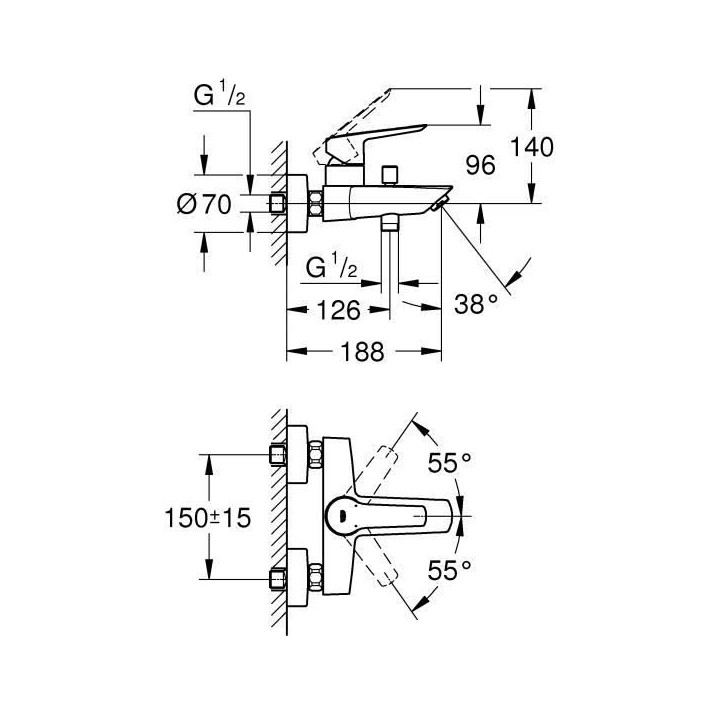 Mitigeur Bain/Douche GROHE Start - Chromé - Inverseur automatique - Economie d'eau - 23206002 Mitigeur Bain/Douche GROHE Start - Chromé - Inverseur automatique - Economie d'eau - 23206002