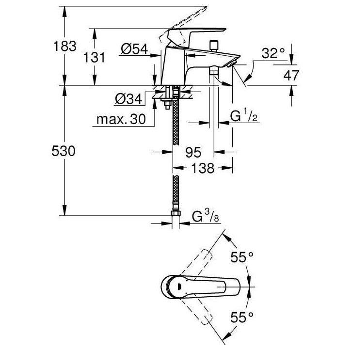 Mitigeur bain douche chromé monotrou START - GROHE - 23229002 Mitigeur bain douche chromé monotrou START - GROHE - 23229002