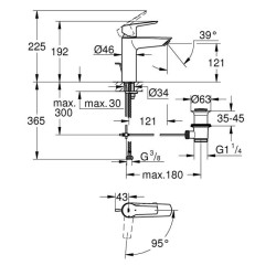 Mitigeur lavabo GROHE Quickfix Start 2021 avec tirette et vidage taill