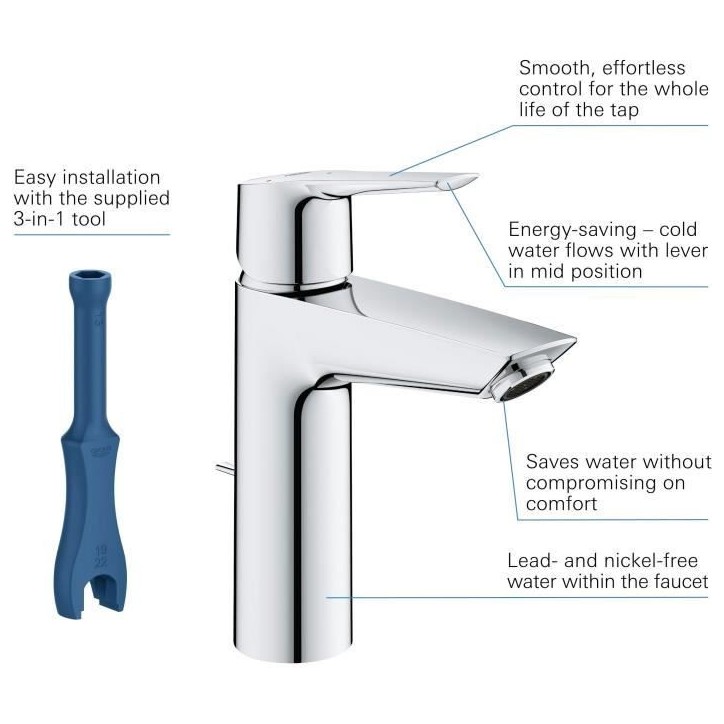 Mitigeur lavabo GROHE Quickfix Start 2021 avec tirette et vidage taille M Mitigeur lavabo GROHE Quickfix Start 2021 avec tirette et vidage taille M
