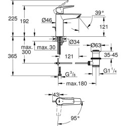 Mitigeur lavabo GROHE Quickfix Start 2021 avec tirette et vidage taill