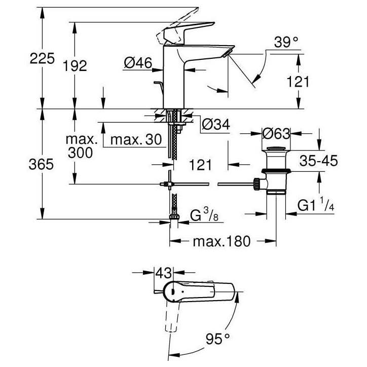Mitigeur lavabo GROHE Quickfix Start 2021 avec tirette et vidage taille M Mitigeur lavabo GROHE Quickfix Start 2021 avec tirette et vidage taille M
