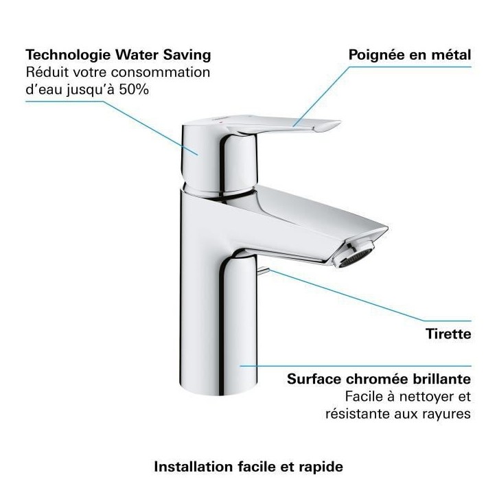 Mitigeur lavabo monocommande chromé - GROHE - START - Economie d'eau - Garantie 5 ans - pieces Mitigeur lavabo monocommande chromé - GROHE - START - Economie d'eau - Garantie 5 ans - pieces