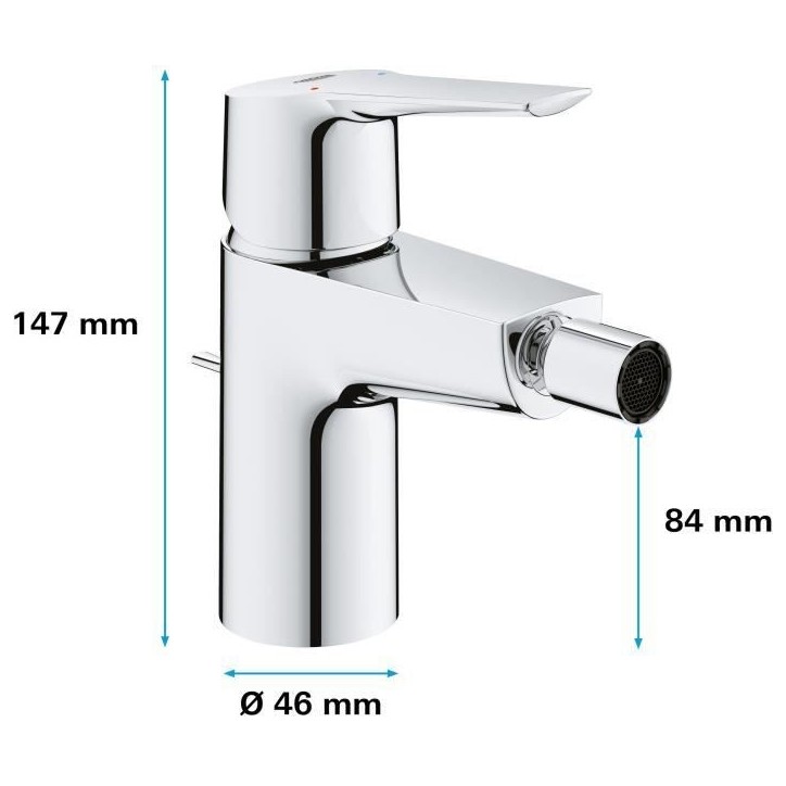 Mitigeur monocommande Bidet - GROHE - Taille S - Métal - Droit - Gris Mitigeur monocommande Bidet - GROHE - Taille S - Métal - Droit - Gris