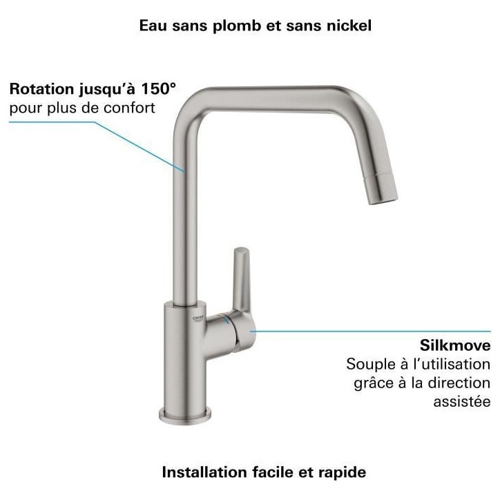 Mitigeur monocommande Evier - GROHE - Supersteel - Pivotant - Hauteur 310mm Mitigeur monocommande Evier - GROHE - Supersteel - Pivotant - Hauteur 310mm