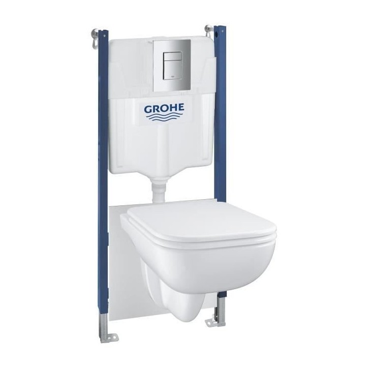 Pack Bâti support 5 en 1 - GROHE - Blanc - 1.13 m - Céramique - Cuvette + abattant + plaque de commande + supports muraux Pack Bâti support 5 en 1 - GROHE - Blanc - 1.13 m - Céramique - Cuvette + abattant + plaque de commande + supports muraux