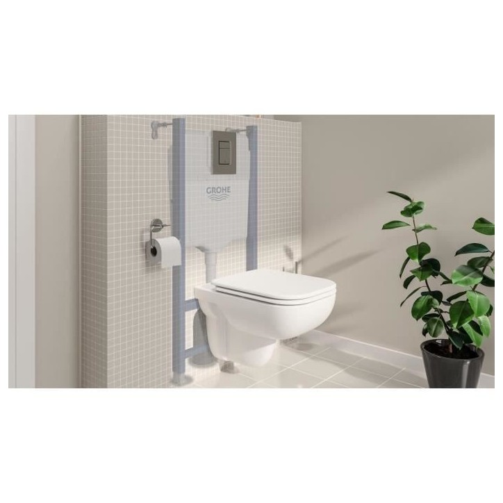 Pack Bâti support 5 en 1 - GROHE - Blanc - 1.13 m - Céramique - Cuvette + abattant + plaque de commande + supports muraux Pack Bâti support 5 en 1 - GROHE - Blanc - 1.13 m - Céramique - Cuvette + abattant + plaque de commande + supports muraux