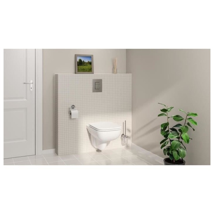 Pack Bâti support 5 en 1 - GROHE - Blanc - 1.13 m - Céramique - Cuvette + abattant + plaque de commande + supports muraux Pack Bâti support 5 en 1 - GROHE - Blanc - 1.13 m - Céramique - Cuvette + abattant + plaque de commande + supports muraux