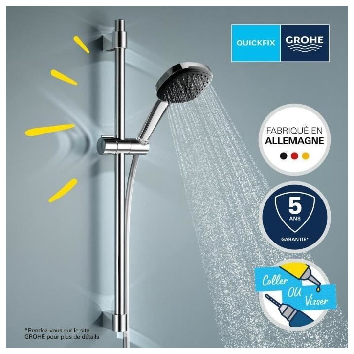 Pommeau de douche - GROHE Vitalio Comfort 110 26397001 - 2 jets (Pluie/Stimulant) - Sélection facile - Economie d'eau - Chromé