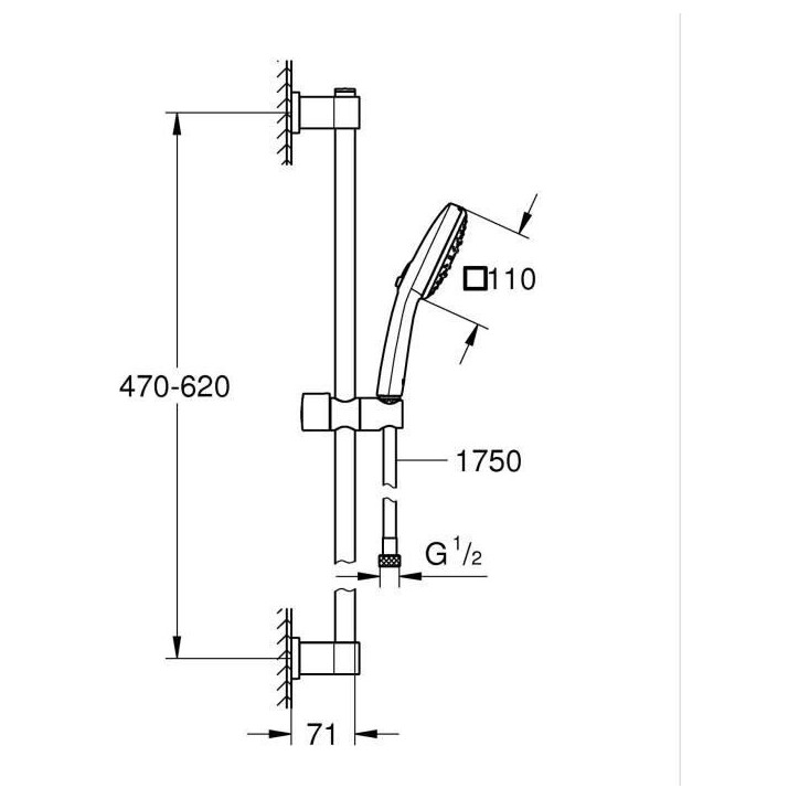 Pommeau de douche - GROHE Vitalio Comfort 110 26397001 - 2 jets (Pluie/Stimulant) - Sélection facile - Economie d'eau - Chromé
