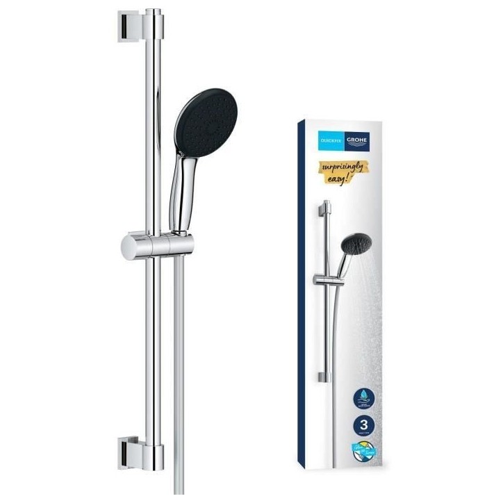 Ensemble de douche avec pommeau 3 jets, barre et flexible - GROHE Vitalio Start 110 26032001 - Sélection facile - Economie d'ea Ensemble de douche avec pommeau 3 jets, barre et flexible - GROHE Vitalio Start 110 26032001 - Sélection facile - Economie d'ea