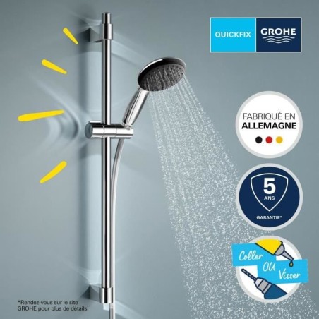 Ensemble de douche avec pommeau 3 jets, barre et flexible - GROHE Vitalio Start 110 26032001 - Sélection facile - Economie d'ea