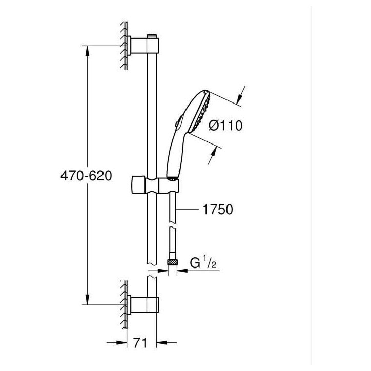 Ensemble de douche avec pommeau 3 jets, barre et flexible - GROHE Vitalio Start 110 26032001 - Sélection facile - Economie d'ea Ensemble de douche avec pommeau 3 jets, barre et flexible - GROHE Vitalio Start 110 26032001 - Sélection facile - Economie d'ea