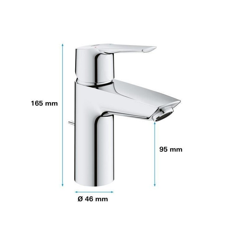 Mitigeur monocommande Lavabo GROHE QUICKFIX Start - Chromé - Economie d'eau - Installation facile