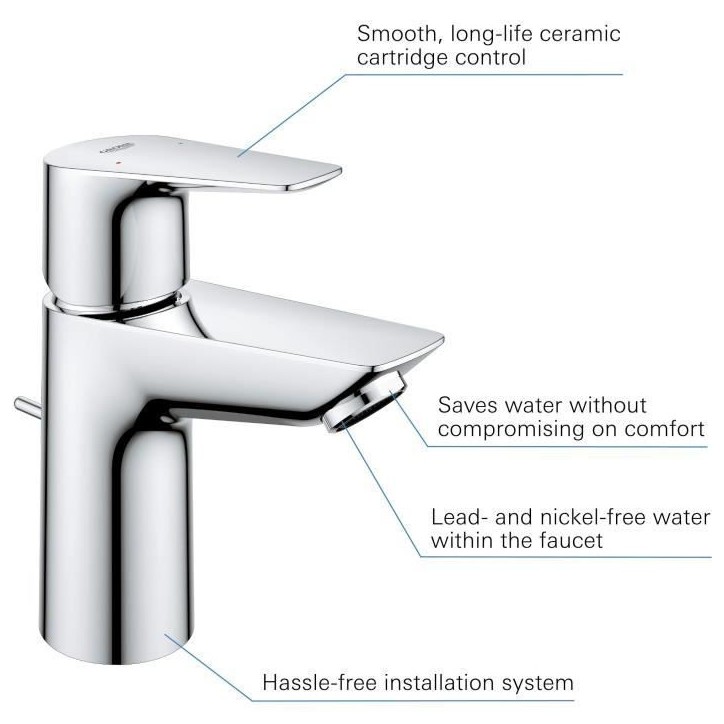 Mitigeur monocommande Lavabo GROHE - Taille S - Métal - Droit - Economie d'eau - Chromé Mitigeur monocommande Lavabo GROHE - Taille S - Métal - Droit - Economie d'eau - Chromé