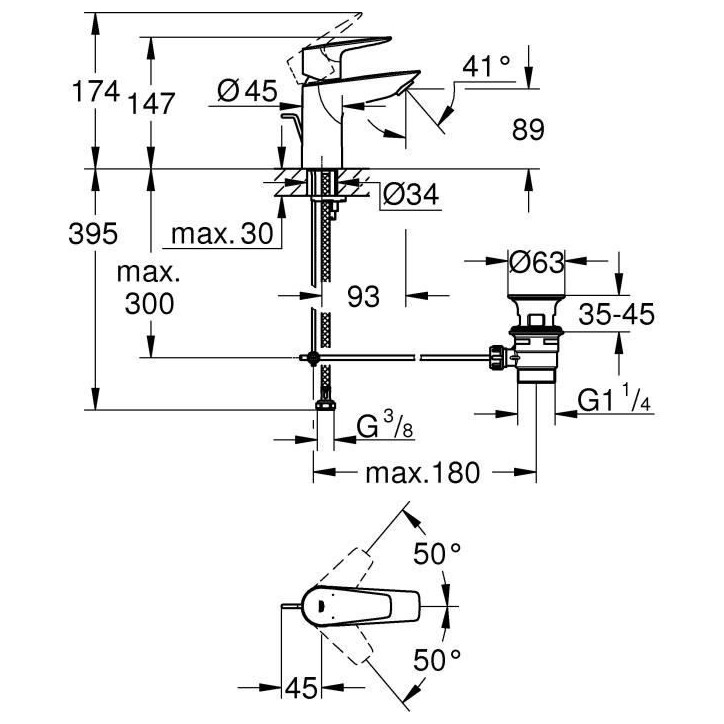 Mitigeur monocommande Lavabo GROHE - Taille S - Métal - Droit - Economie d'eau - Chromé Mitigeur monocommande Lavabo GROHE - Taille S - Métal - Droit - Economie d'eau - Chromé