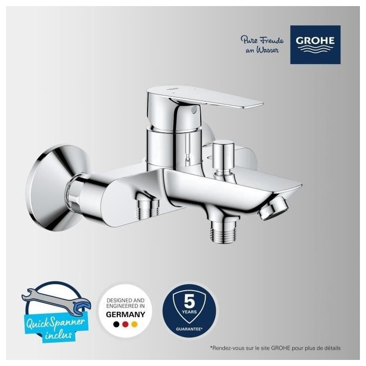 Mitigeur monocommande Bain / Douche - GROHE - Start Edge - Chromé - Economie d'eau - Garantie 5 ans Mitigeur monocommande Bain / Douche - GROHE - Start Edge - Chromé - Economie d'eau - Garantie 5 ans
