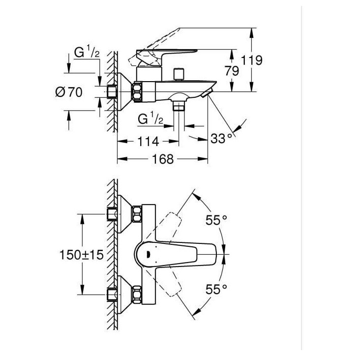 Mitigeur monocommande Bain / Douche - GROHE - Start Edge - Chromé - Economie d'eau - Garantie 5 ans Mitigeur monocommande Bain / Douche - GROHE - Start Edge - Chromé - Economie d'eau - Garantie 5 ans