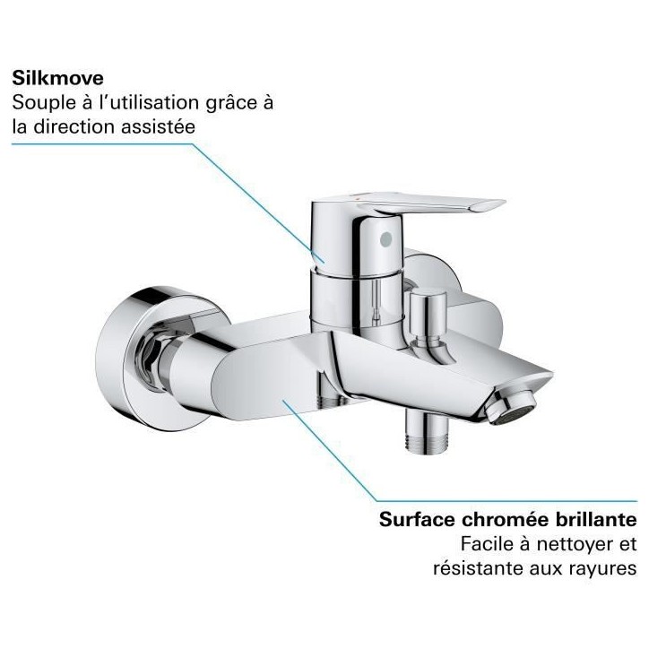 Mitigeur Bain / Douche Start - GROHE - 24206002 - Inverseur automatique - Mousseur économique - Chromé Mitigeur Bain / Douche Start - GROHE - 24206002 - Inverseur automatique - Mousseur économique - Chromé