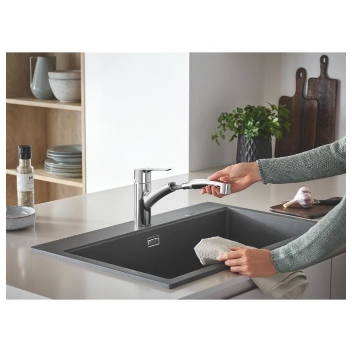 GROHE QUICKFIX Start Robinet de cuisine évier, douchette extractible, inverseur 2 jets, rotation 90°, 30531001