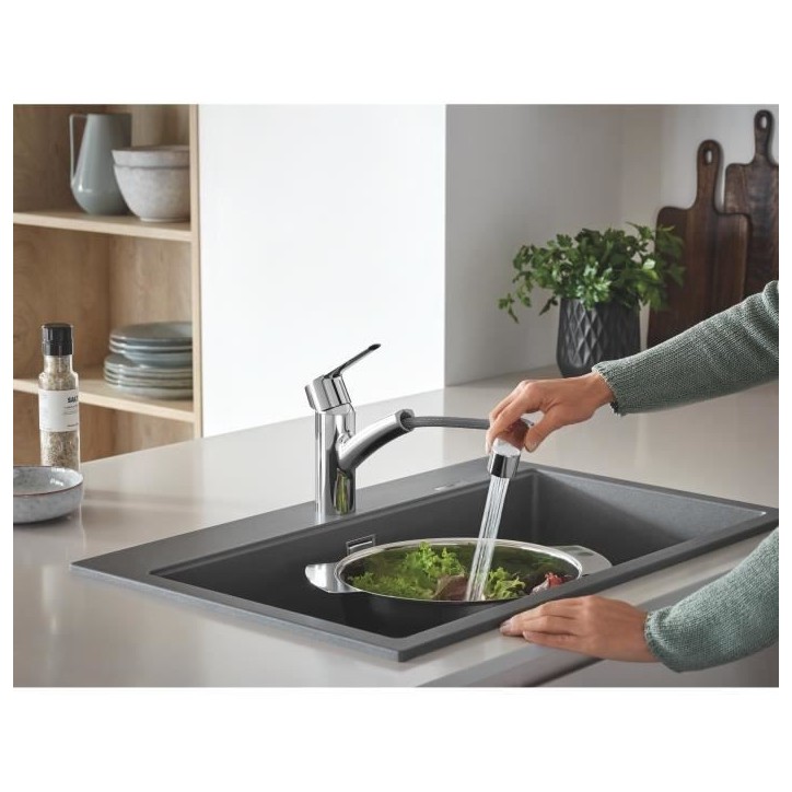 GROHE QUICKFIX Start Robinet de cuisine évier, douchette extractible, inverseur 2 jets, rotation 90°, 30531001