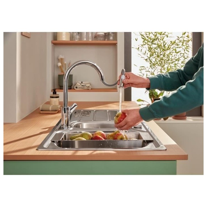 Robinet de cuisine - Mitigeur monocommande évier - Chromé - Bec haut en C - Mousseur extractible - GROHE StartEdge - 30550000