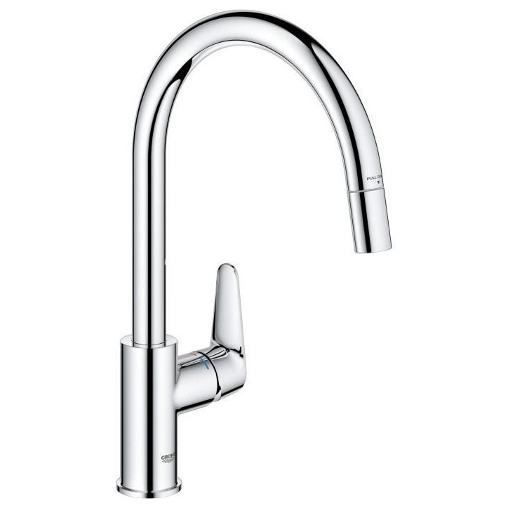 Robinet de cuisine - Chromé - Bec haut en C - Mousseur extractible - Rotation 360 - Limiteur de débit - GROHE Start Curve -