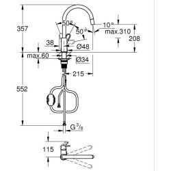 Robinet de cuisine - Chromé - Bec haut en C - Mousseur extractible -