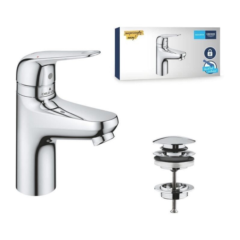 Mitigeur monocommande - GROHE - 24319001 - Lavabo Swift - Avec sécuri Mitigeur monocommande - GROHE - 24319001 - Lavabo Swift - Avec sécuri
