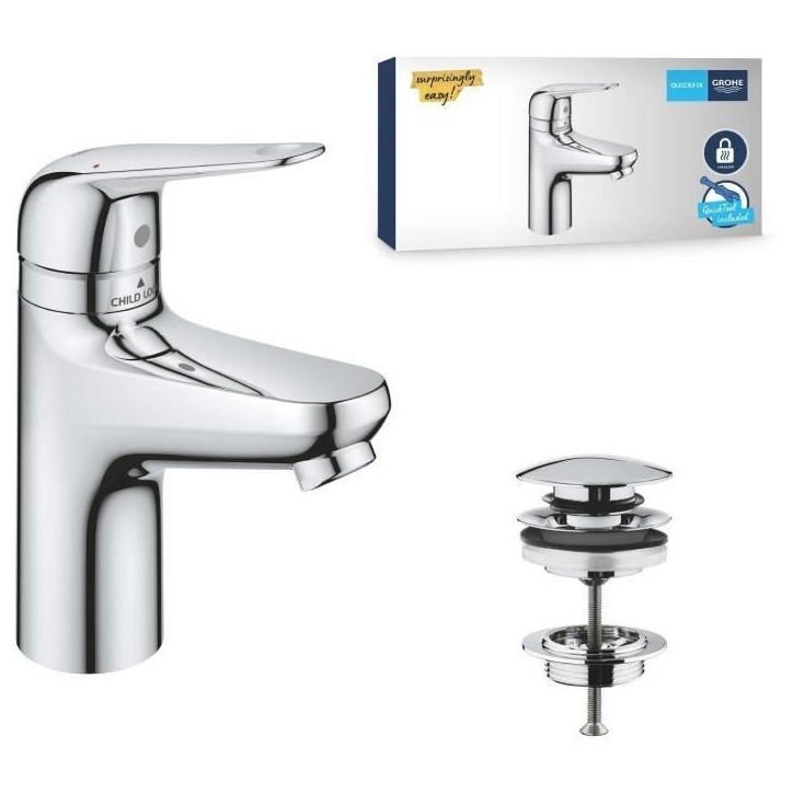 Mitigeur monocommande - GROHE - 24319001 - Lavabo Swift - Avec sécurité enfant - Taille S Mitigeur monocommande - GROHE - 24319001 - Lavabo Swift - Avec sécurité enfant - Taille S