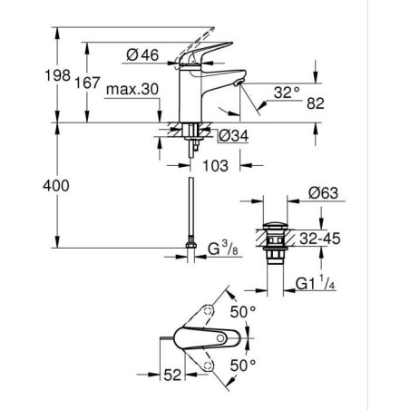 Mitigeur monocommande - GROHE - 24319001 - Lavabo Swift - Avec sécurité enfant - Taille S