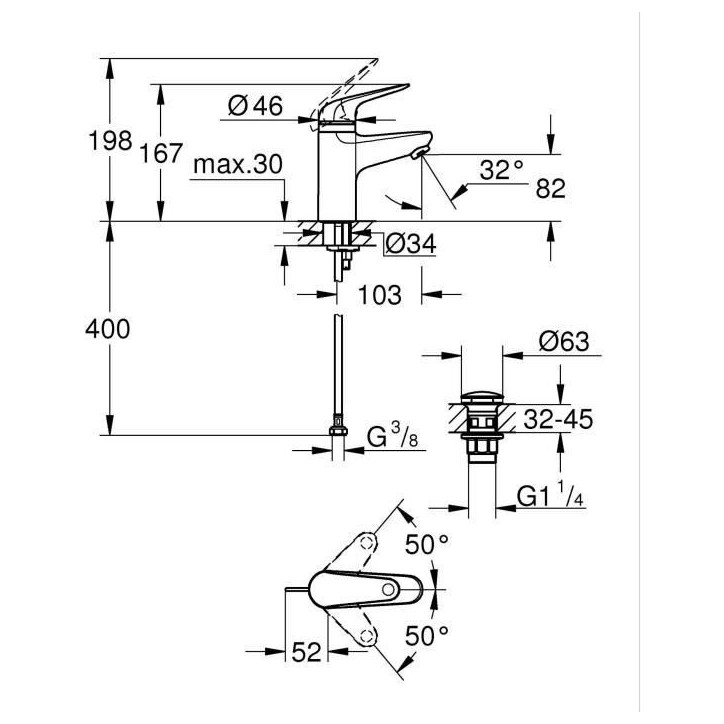 Mitigeur monocommande - GROHE - 24319001 - Lavabo Swift - Avec sécurité enfant - Taille S Mitigeur monocommande - GROHE - 24319001 - Lavabo Swift - Avec sécurité enfant - Taille S