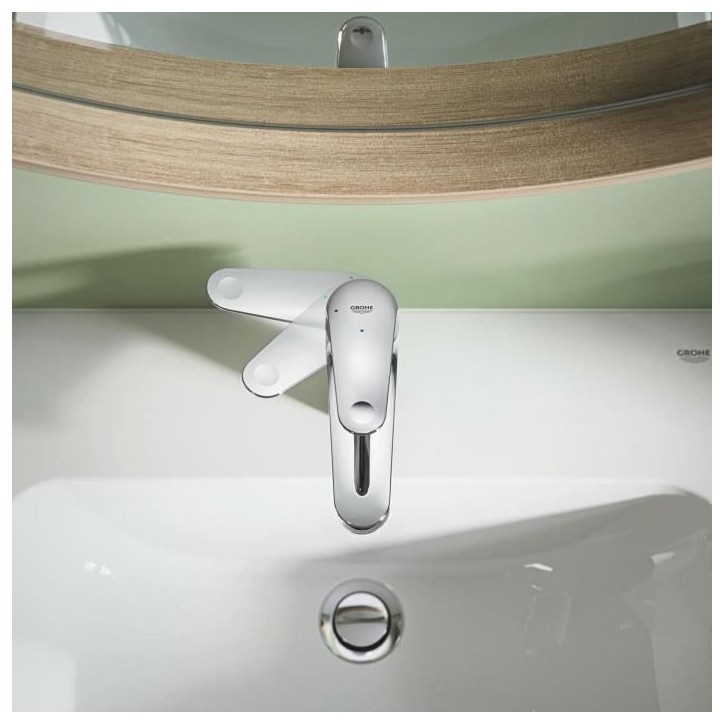 Mitigeur monocommande lavabo - GROHE Swift - 24323001 - Chromé - Taille S - Ouverture Eau Froide - Economie d'eau - Vidage clic