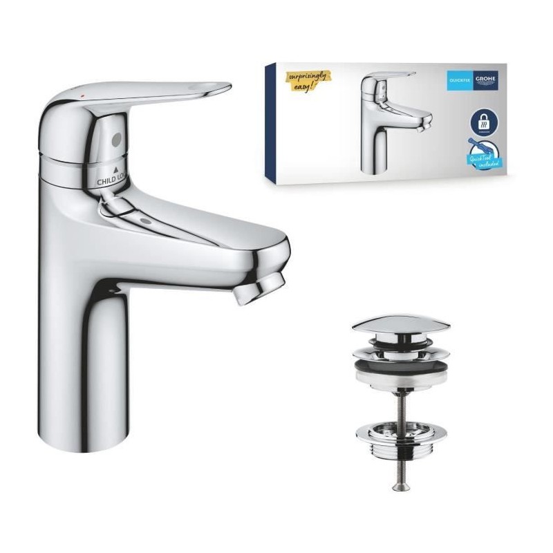 Mitigeur monocommande - GROHE - 24327001 - Lavabo Swift - Avec sécuri Mitigeur monocommande - GROHE - 24327001 - Lavabo Swift - Avec sécuri