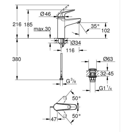 Mitigeur monocommande - GROHE - 24327001 - Lavabo Swift - Avec sécurité enfant - Taille M