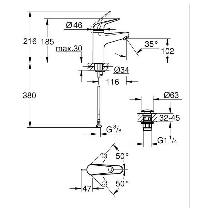 Mitigeur monocommande - GROHE - 24327001 - Lavabo Swift - Avec sécurité enfant - Taille M Mitigeur monocommande - GROHE - 24327001 - Lavabo Swift - Avec sécurité enfant - Taille M