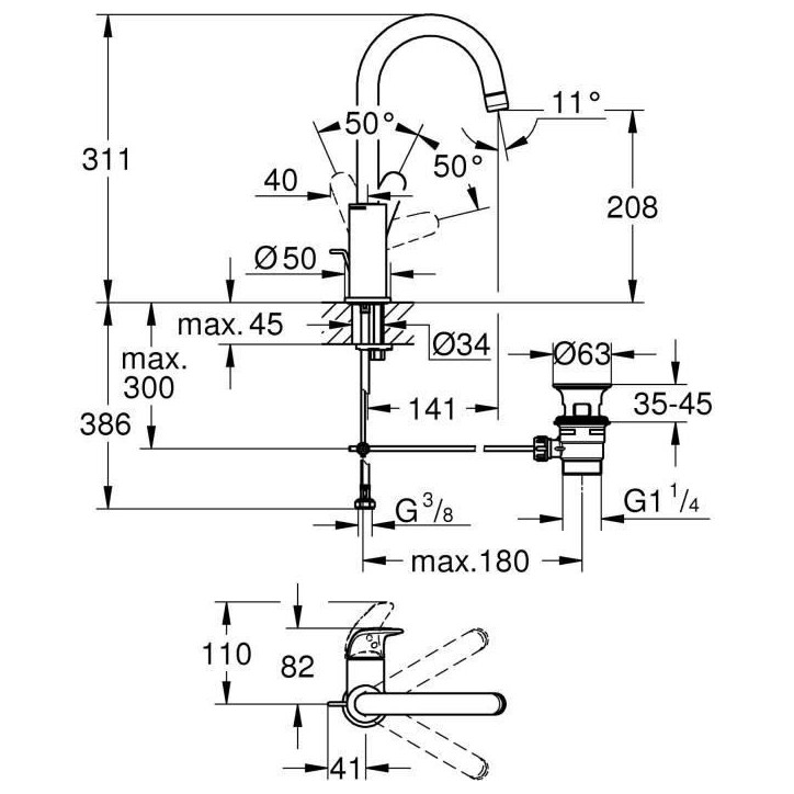Mitigeur monocommande lavabo - GROHE Swift - 24330001 - Chromé - Taille L - Bec haut - Economie d'eau Mitigeur monocommande lavabo - GROHE Swift - 24330001 - Chromé - Taille L - Bec haut - Economie d'eau