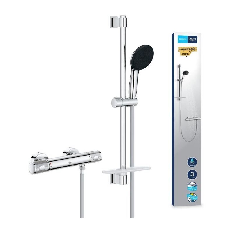 Ensemble de douche avec mitigeur thermostatique, pommeau 3 jets, barre Ensemble de douche avec mitigeur thermostatique, pommeau 3 jets, barre