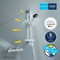 Ensemble de douche avec mitigeur thermostatique, pommeau 3 jets, barre 60cm et flexible - GROHE 34791001 - Economie d'eau - Chro Ensemble de douche avec mitigeur thermostatique, pommeau 3 jets, barre 60cm et flexible - GROHE 34791001 - Economie d'eau - Chro