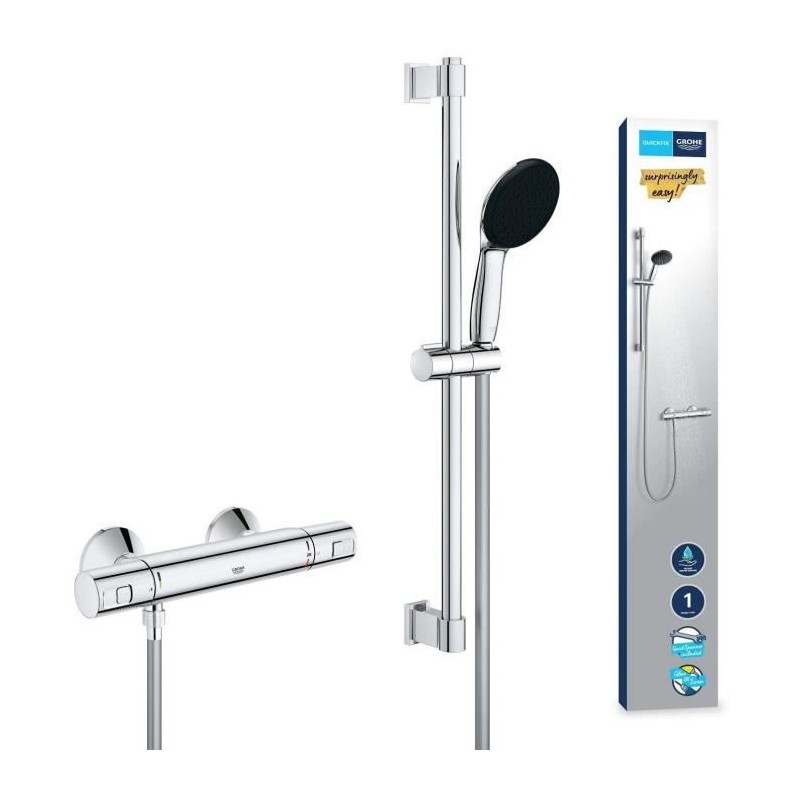 Ensemble de douche avec mitigeur thermostatique, pommeau 1 jet, barre Ensemble de douche avec mitigeur thermostatique, pommeau 1 jet, barre