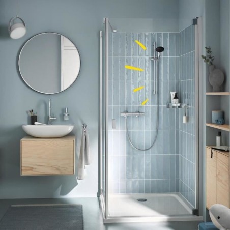 Ensemble de douche avec mitigeur thermostatique, pommeau 1 jet, barre 60cm et flexible - GROHE 34597001 - Economie d'eau - Chrom