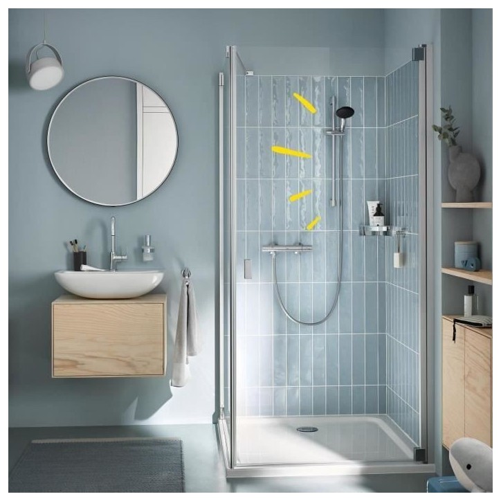 Ensemble de douche avec mitigeur thermostatique, pommeau 1 jet, barre 60cm et flexible - GROHE 34597001 - Economie d'eau - Chrom Ensemble de douche avec mitigeur thermostatique, pommeau 1 jet, barre 60cm et flexible - GROHE 34597001 - Economie d'eau - Chrom