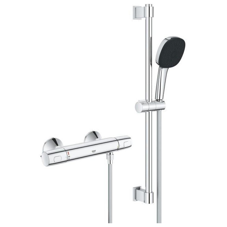 Ensemble de douche avec mitigeur thermostatique, pommeau 3 jets, barre 60cm et flexible - GROHE 34237003 - Economie d'eau - Chro Ensemble de douche avec mitigeur thermostatique, pommeau 3 jets, barre 60cm et flexible - GROHE 34237003 - Economie d'eau - Chro