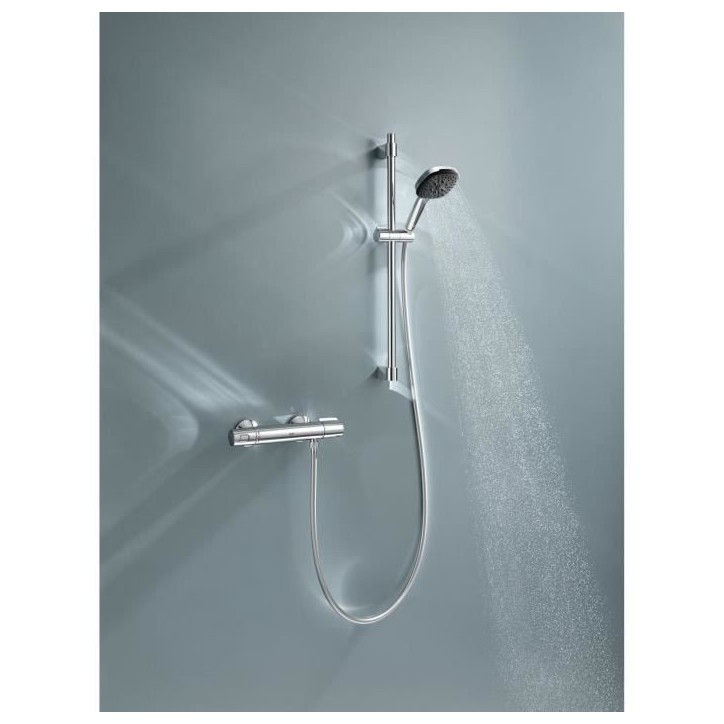 Ensemble de douche avec mitigeur thermostatique, pommeau 3 jets, barre 60cm et flexible - GROHE 34237003 - Economie d'eau - Chro Ensemble de douche avec mitigeur thermostatique, pommeau 3 jets, barre 60cm et flexible - GROHE 34237003 - Economie d'eau - Chro